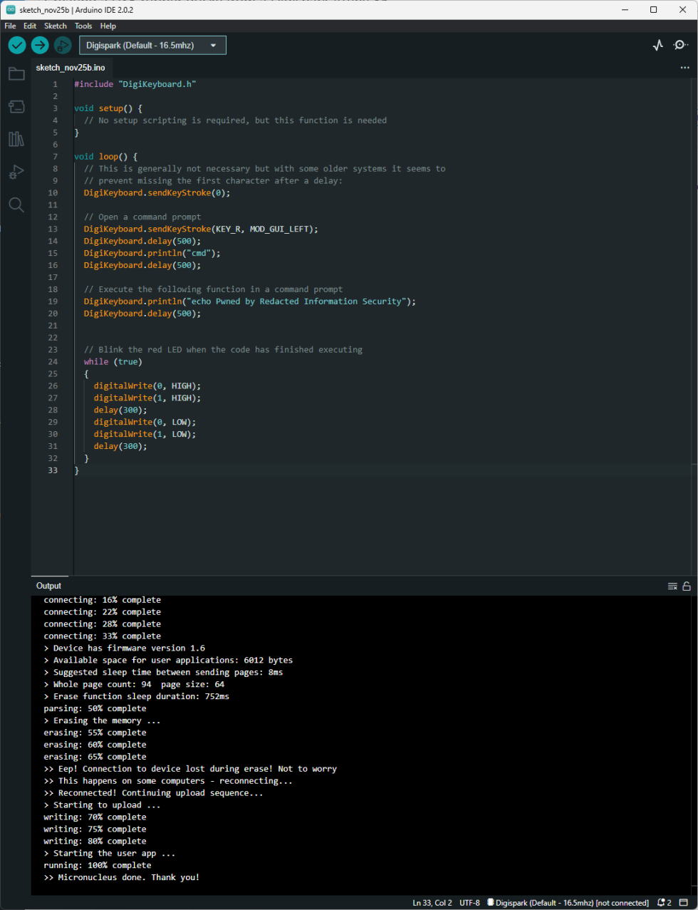 Creating a USB rubber ducky from a Digispark Attiny 85 Redacted